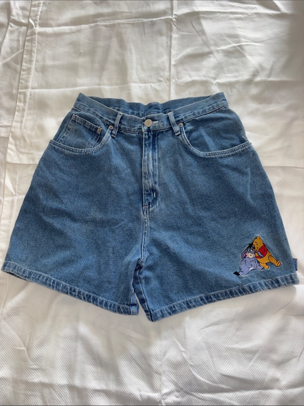 Vintage Winnie the Pooh Eeyore Blue Denim Shorts Embroidered 90s